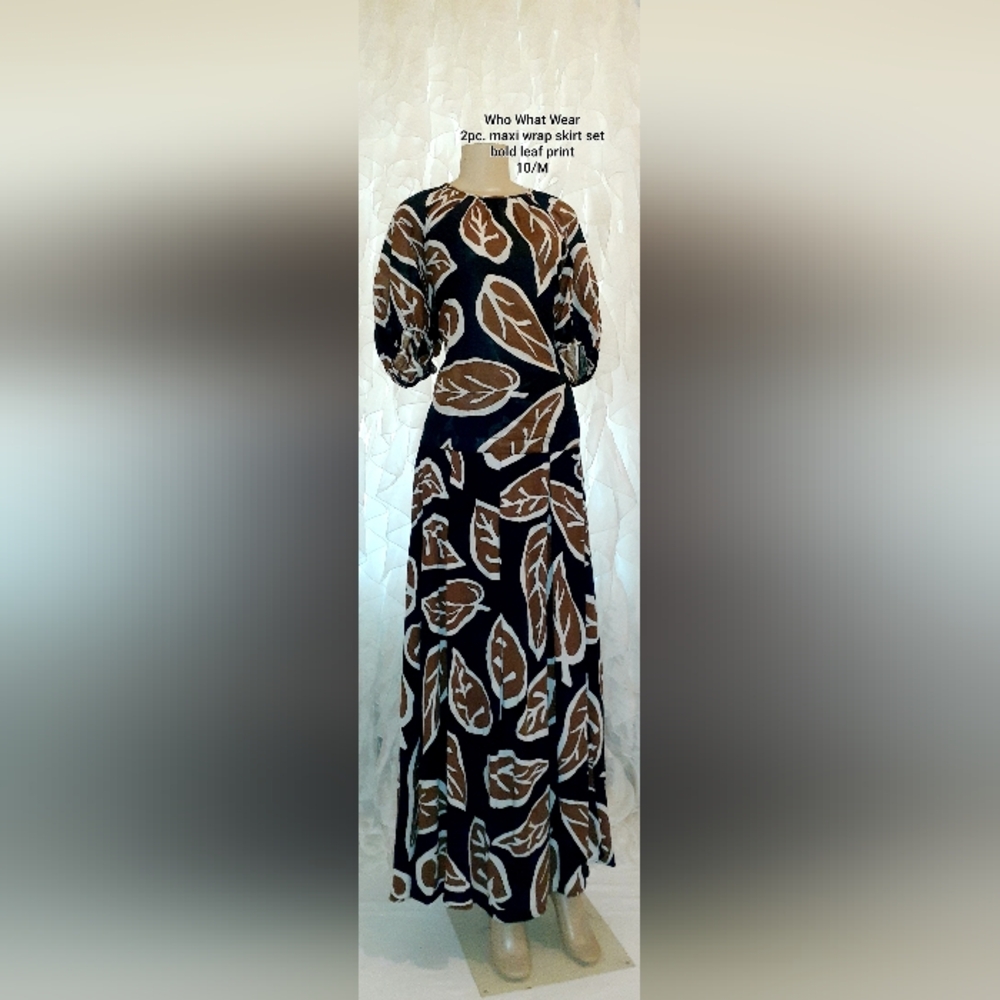2pc Maxi Wrap Skirt Set Bold Leaf Print M